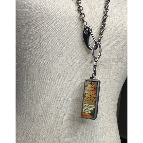 Jewel Kade Happiness Key Necklace 30” Silver Tone Chain w/ Pewter Framed Pendant - Picture 2 of 12